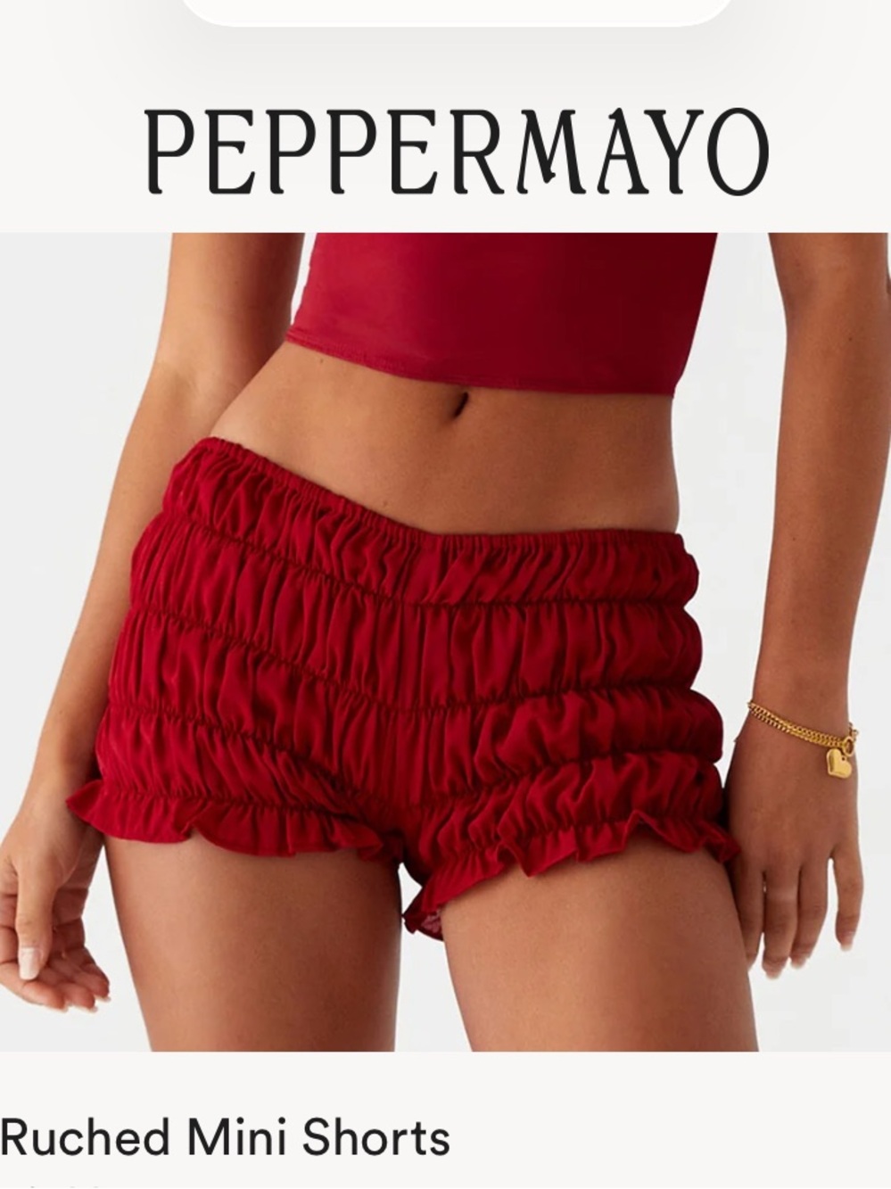 Peppermayo Ruched Mini Skort in Deep Red